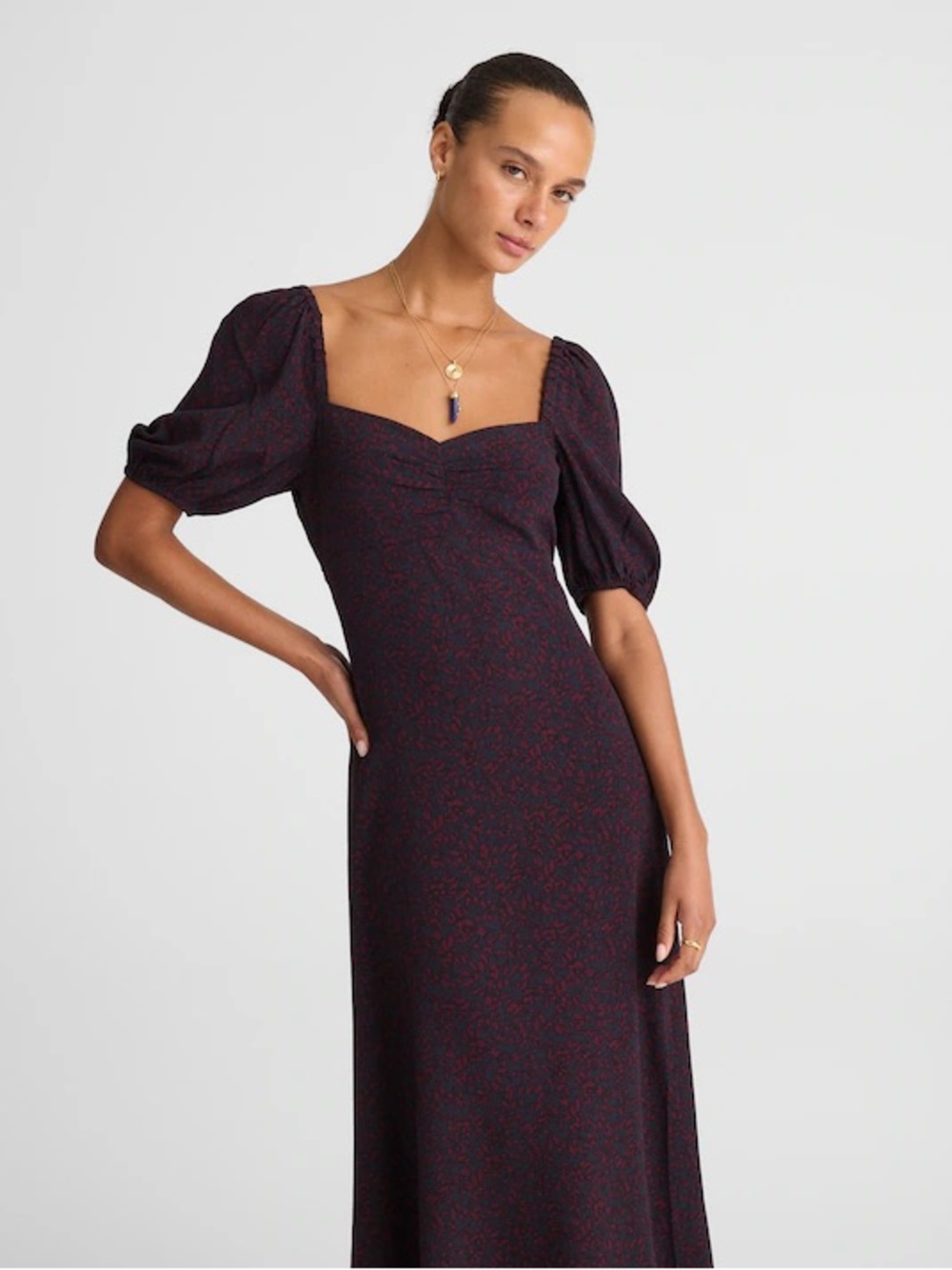 Madewell Puff-Sleeve Sweetheart Midi Dress burgundy floral NY267 Size 6 NWT